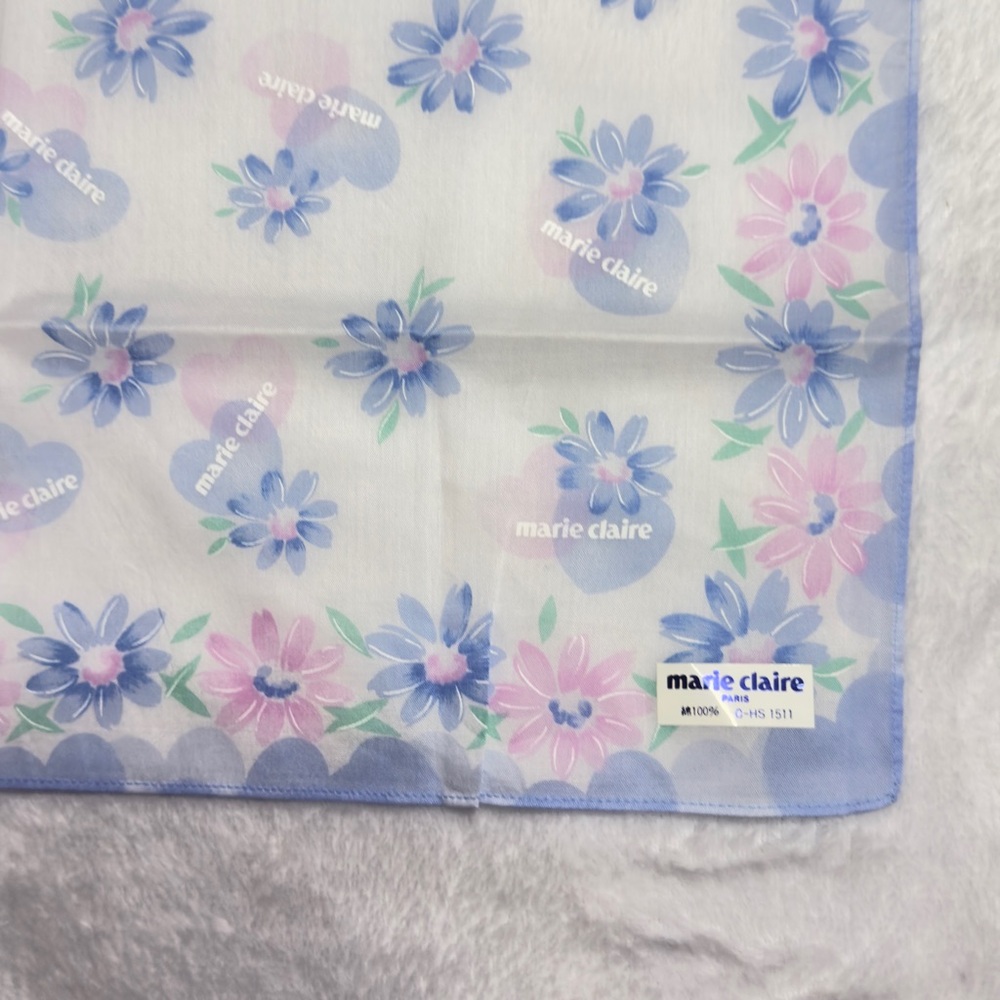 Floral Blue and Pink Scarf/ Handkerchief Cotton 18/18 inches - Picture 6 of 7